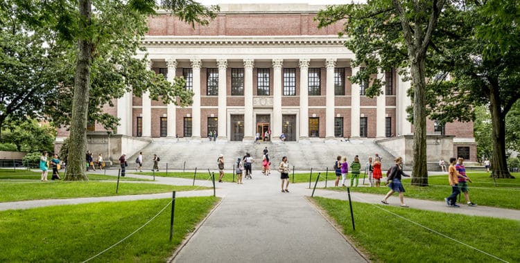 Courtyard of Harvard University in Cambridge, MA, USA